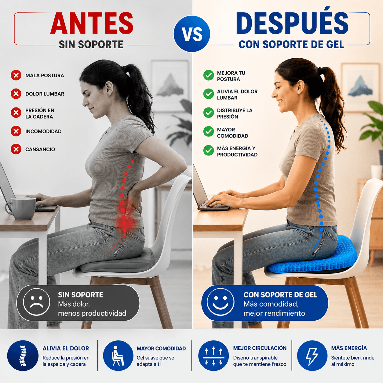 DILE ADIÓS AL DOLOR DE ESPALDA - COJÍN GEL FLEXIBLE